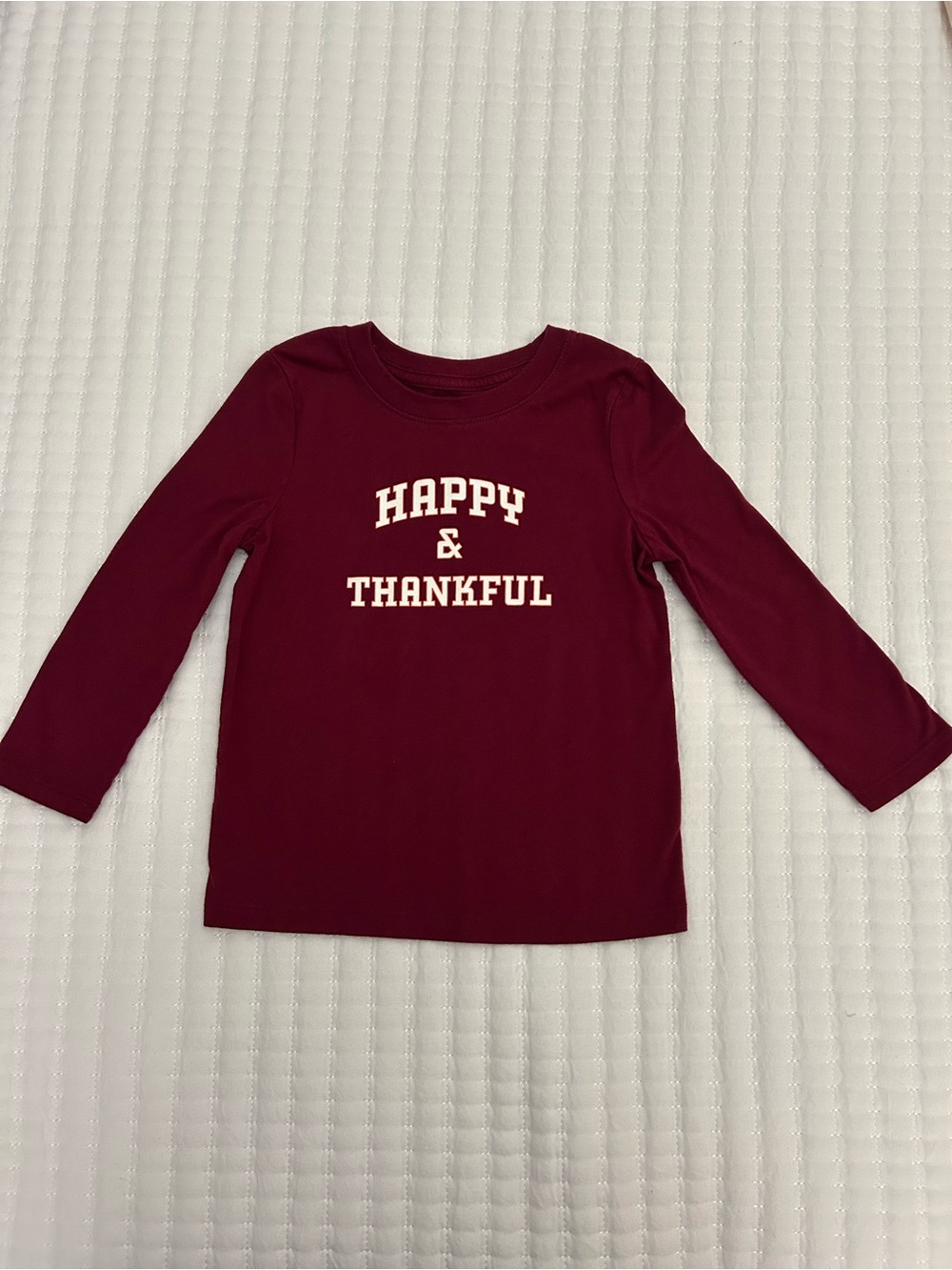Cat & Jack Long-Sleeve 'Happy & Thankful' Shirt - Maroon 3T